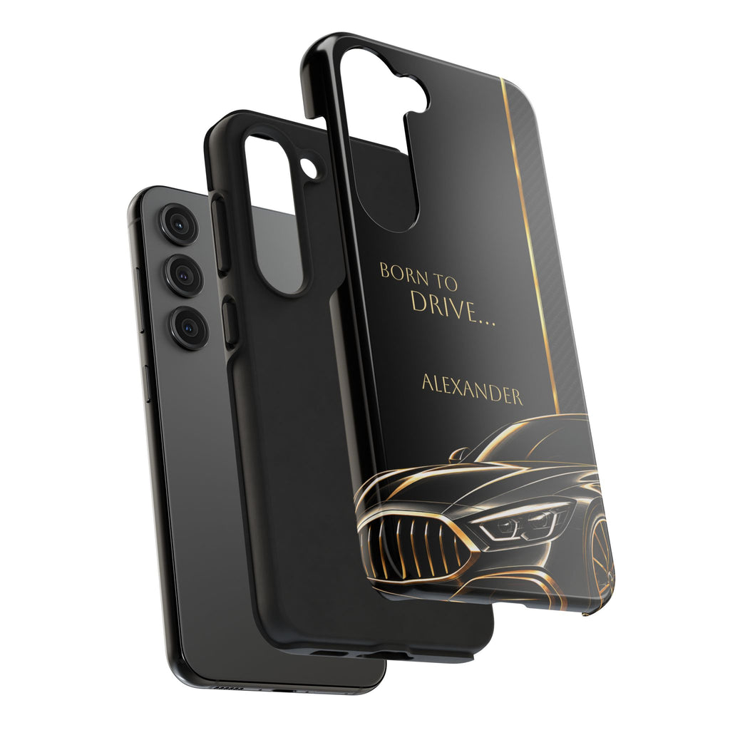 Born to Drive Personalized Tough Phone Case — Personalized Luxury Car Phone Case – Black & Gold Automotive Design