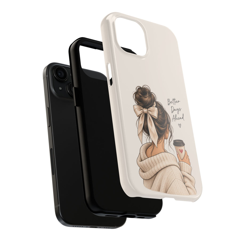 Better Days Ahead Personalized Phone Case – Cozy Feminine Coffee & Bow Design