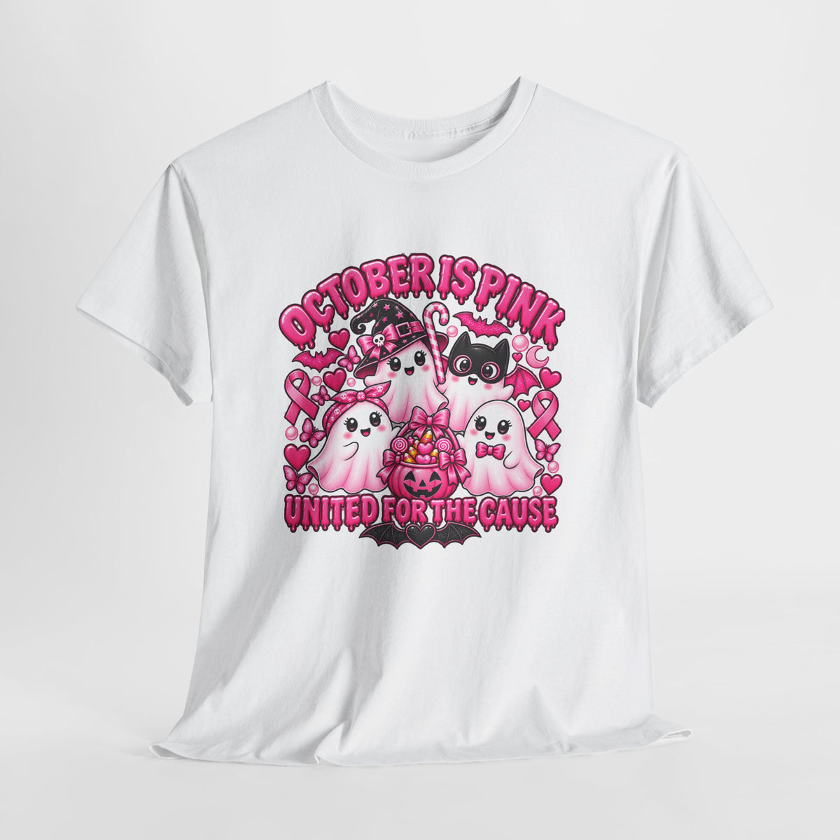 Breast Cancer Awareness Pink Ghosts Tee — "October Is Pink" United For The Cause