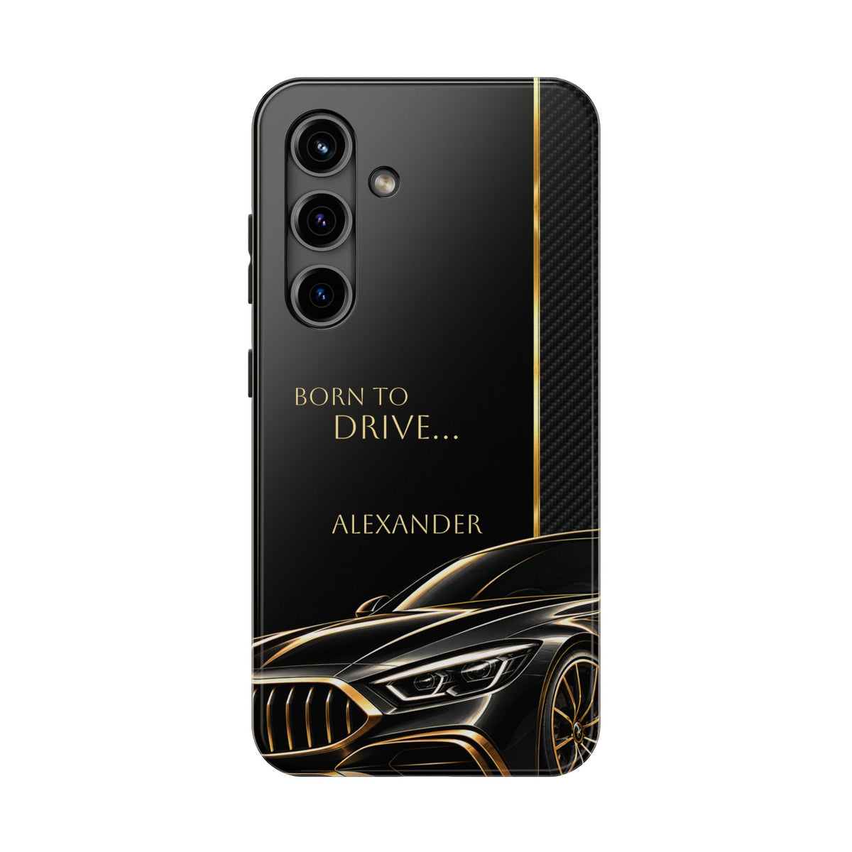 Born to Drive Personalized Tough Phone Case — Personalized Luxury Car Phone Case – Black & Gold Automotive Design
