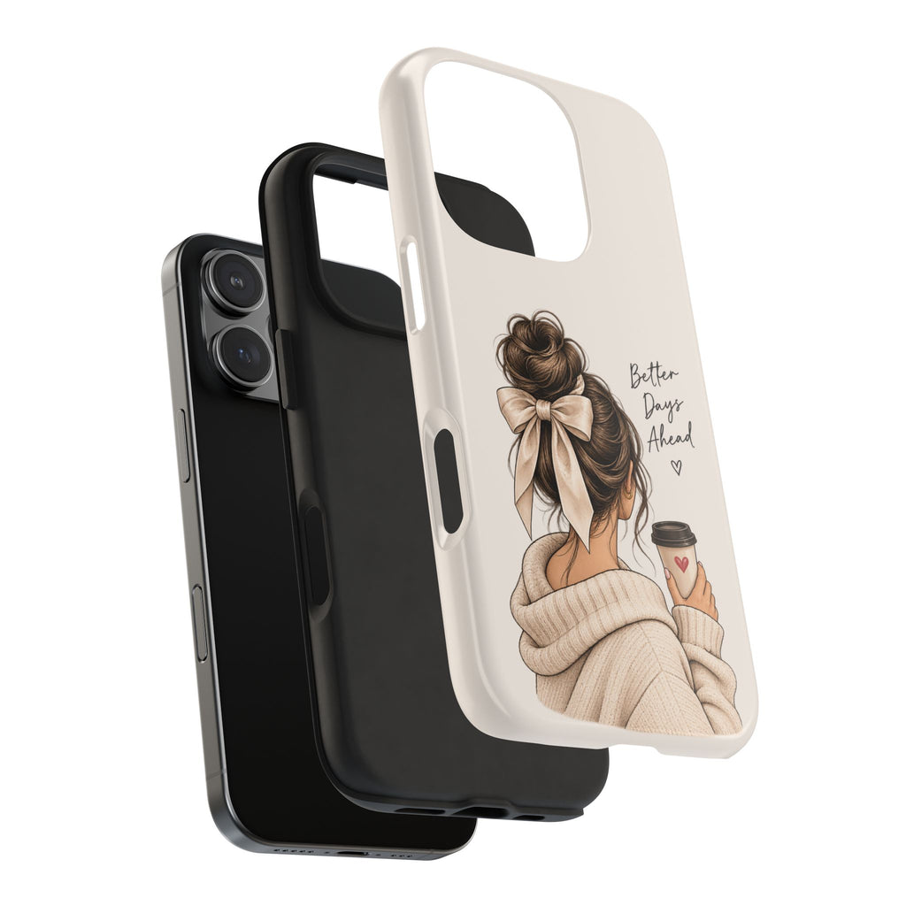 Better Days Ahead Personalized Phone Case – Cozy Feminine Coffee & Bow Design