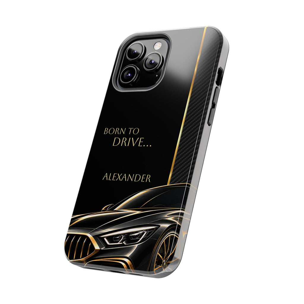 Born to Drive Personalized Tough Phone Case — Personalized Luxury Car Phone Case – Black & Gold Automotive Design