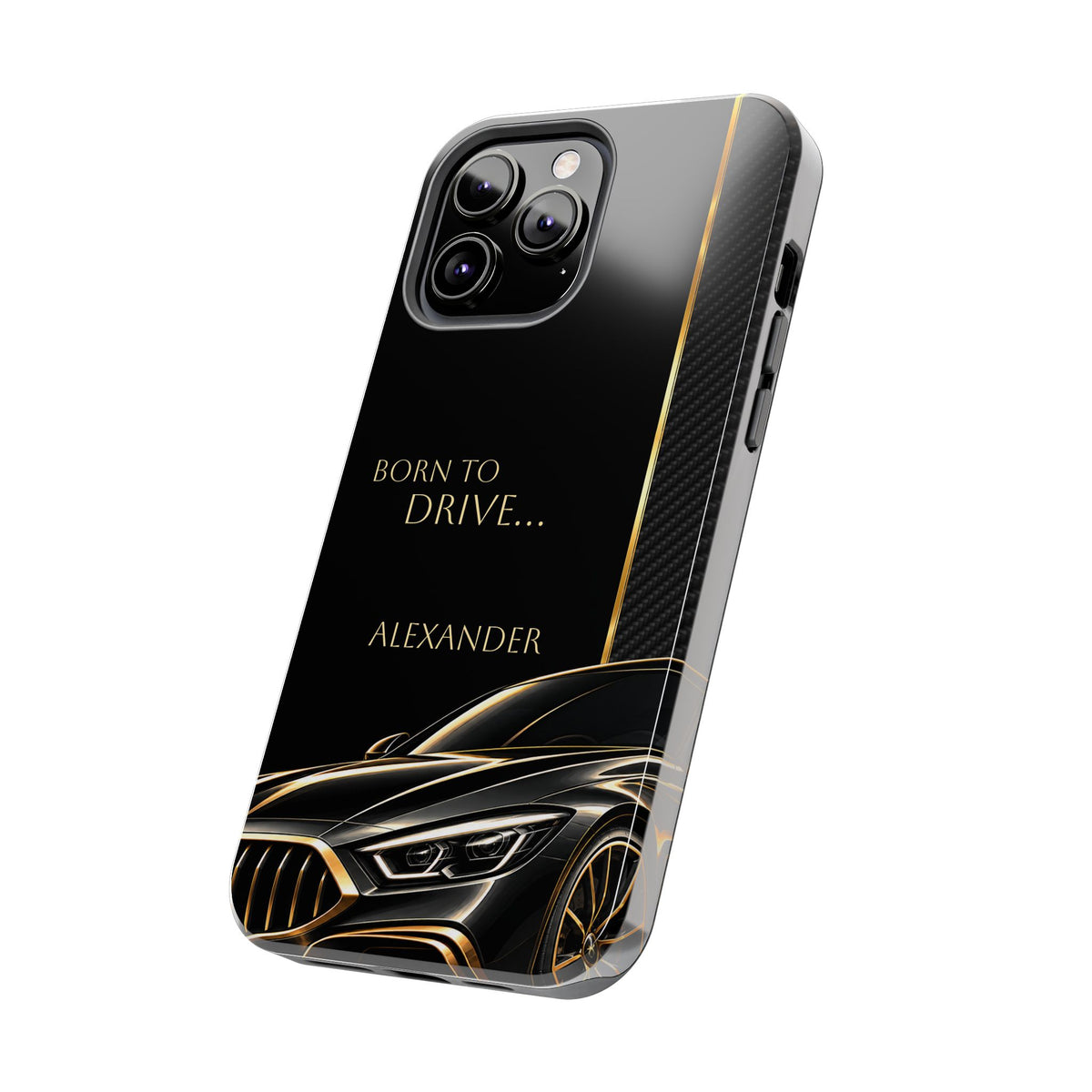 Born to Drive Personalized Tough Phone Case — Personalized Luxury Car Phone Case – Black & Gold Automotive Design