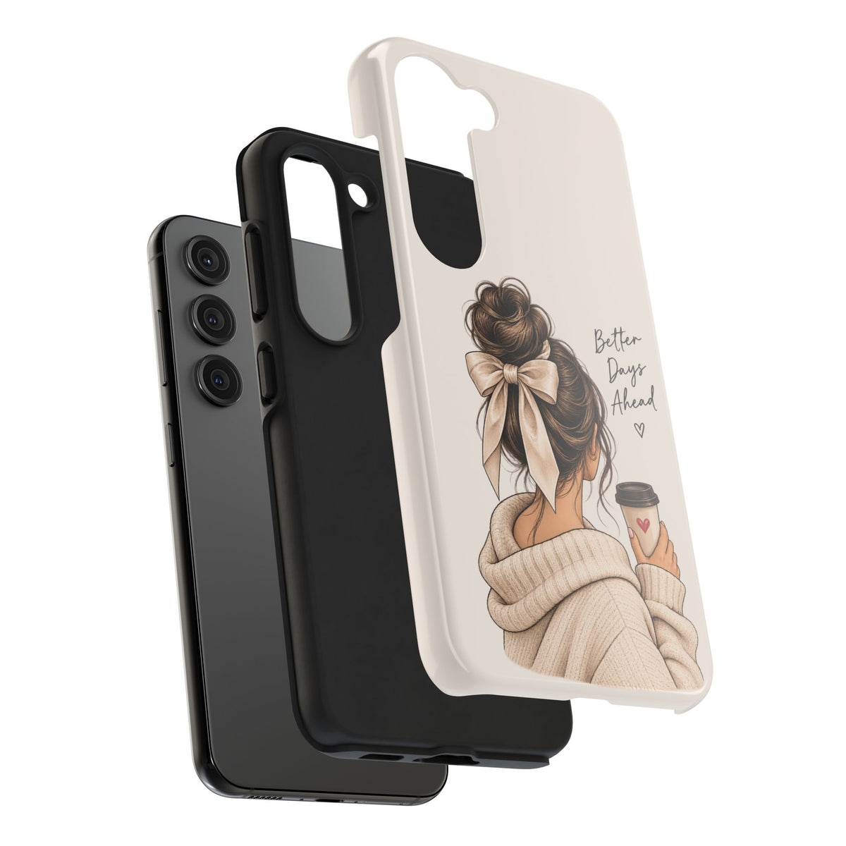 Better Days Ahead Personalized Phone Case – Cozy Feminine Coffee & Bow Design