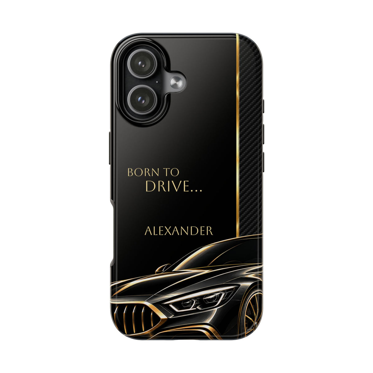 Born to Drive Personalized Tough Phone Case — Personalized Luxury Car Phone Case – Black & Gold Automotive Design